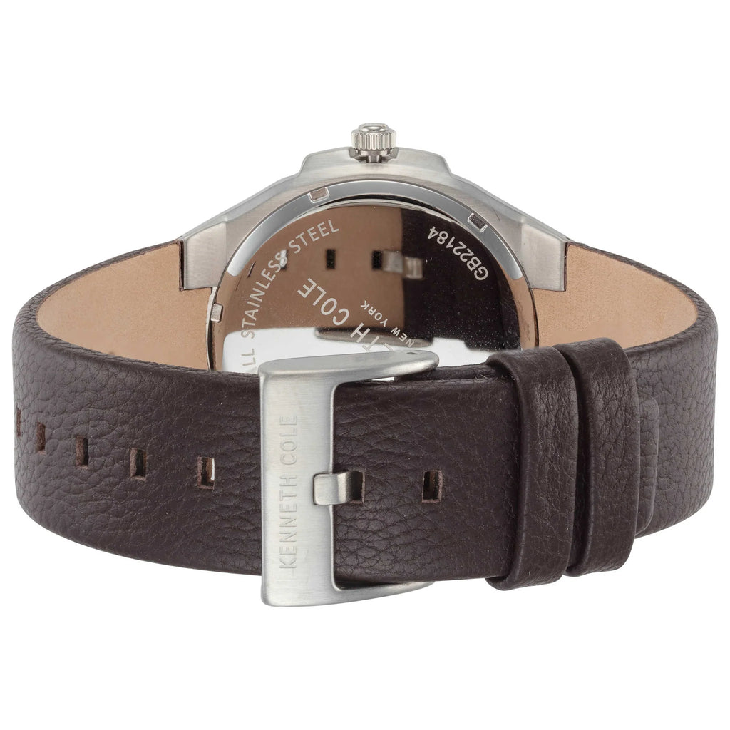 KENNETH COLE - ROYAL BROWN LEATHER STRAP FORGED STEEL - RELOJ HOMBRE