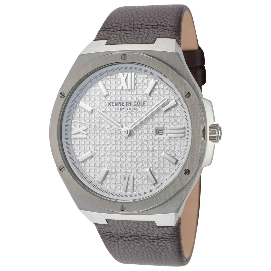KENNETH COLE - ROYAL BROWN LEATHER STRAP FORGED STEEL - RELOJ HOMBRE