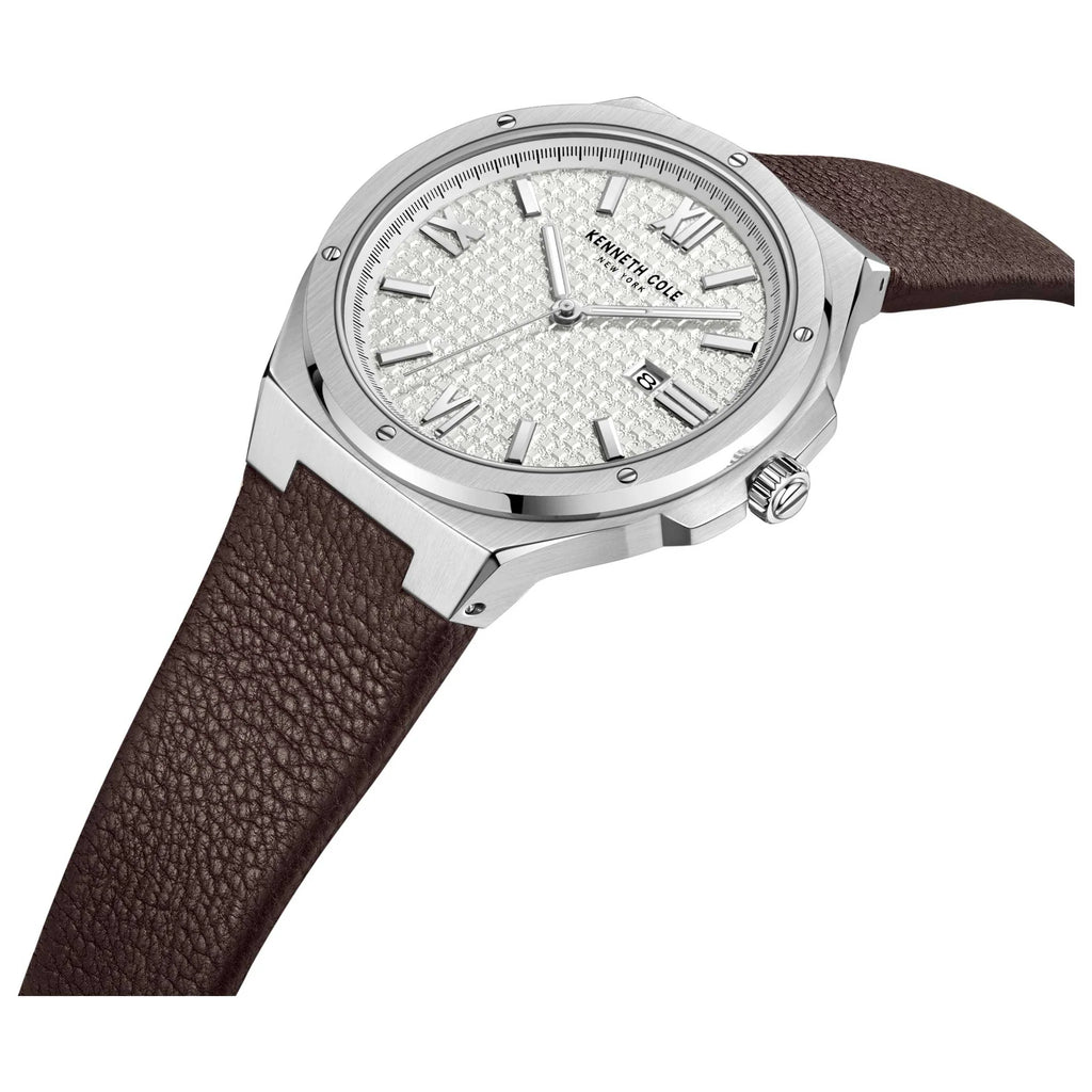 KENNETH COLE - ROYAL BROWN LEATHER STRAP FORGED STEEL - RELOJ HOMBRE