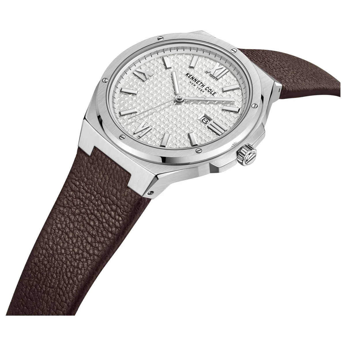 KENNETH COLE - ROYAL BROWN LEATHER STRAP FORGED STEEL - RELOJ HOMBRE
