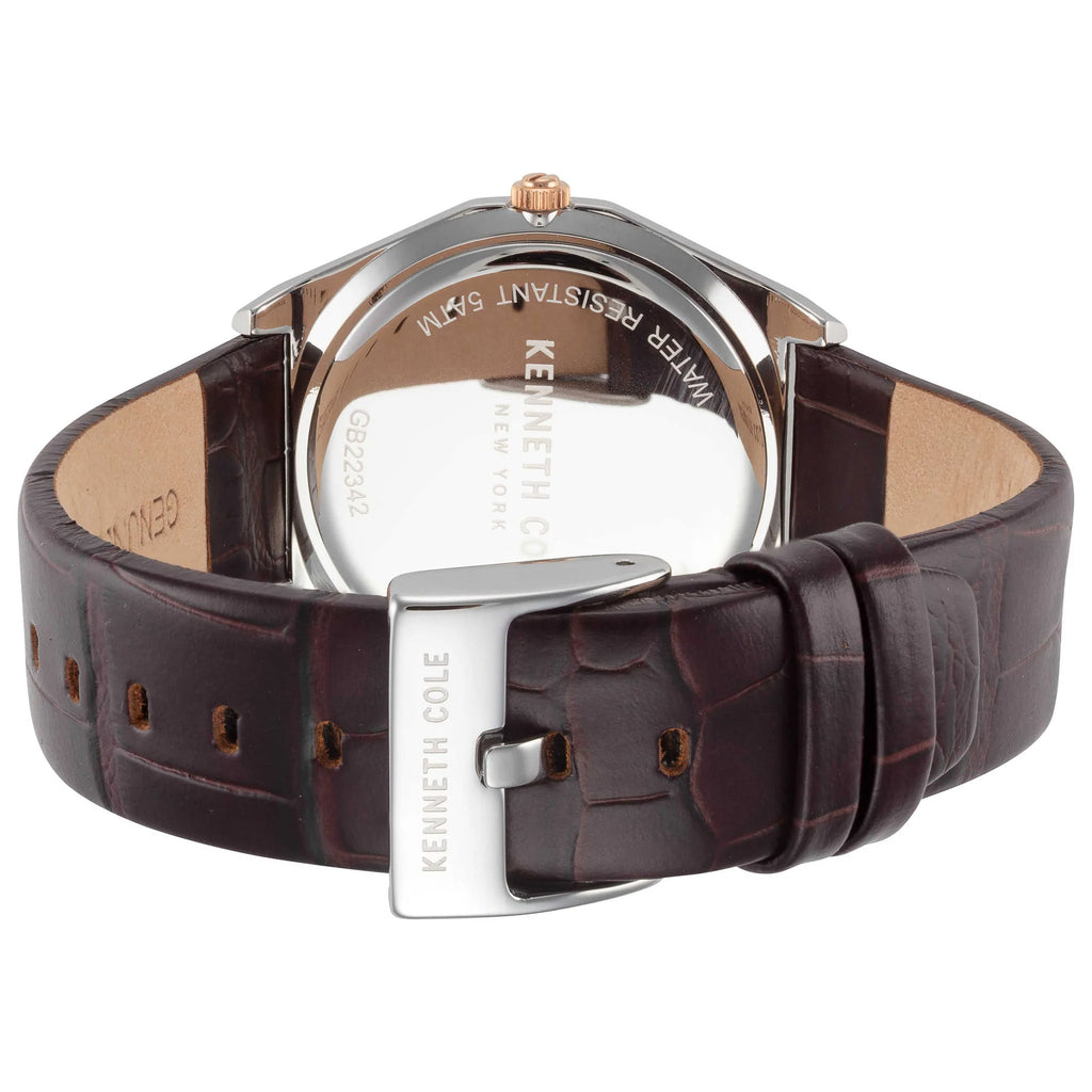 KENNETH COLE - BROWN LEATHER STRAP GOLD & SILVER TONE - RELOJ HOMBRE