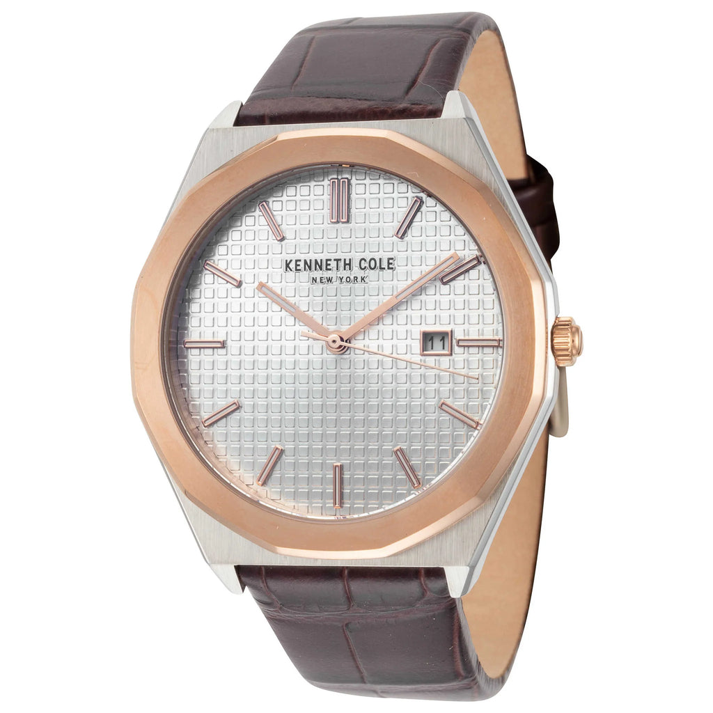 KENNETH COLE - BROWN LEATHER STRAP GOLD & SILVER TONE - RELOJ HOMBRE