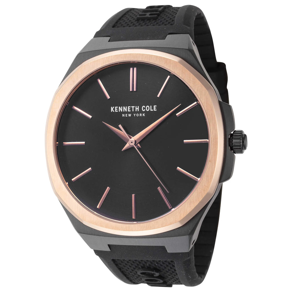 KENNETH COLE - BLACK SILICON STRAP GOLD & BLACK - RELOJ HOMBRE